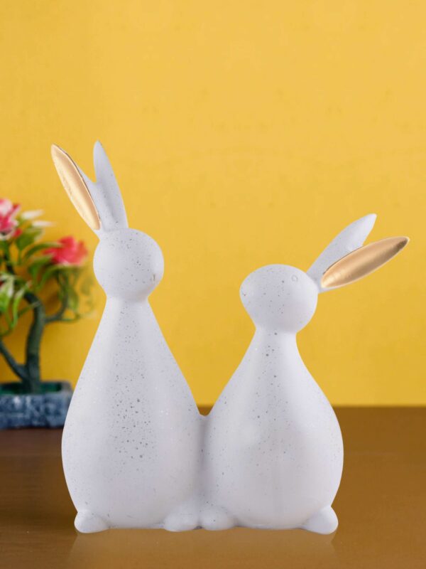 Rabbit Cute Pair Statue for Home Decor Showpiece | Kids Room Decorative Showpiece (Off White)